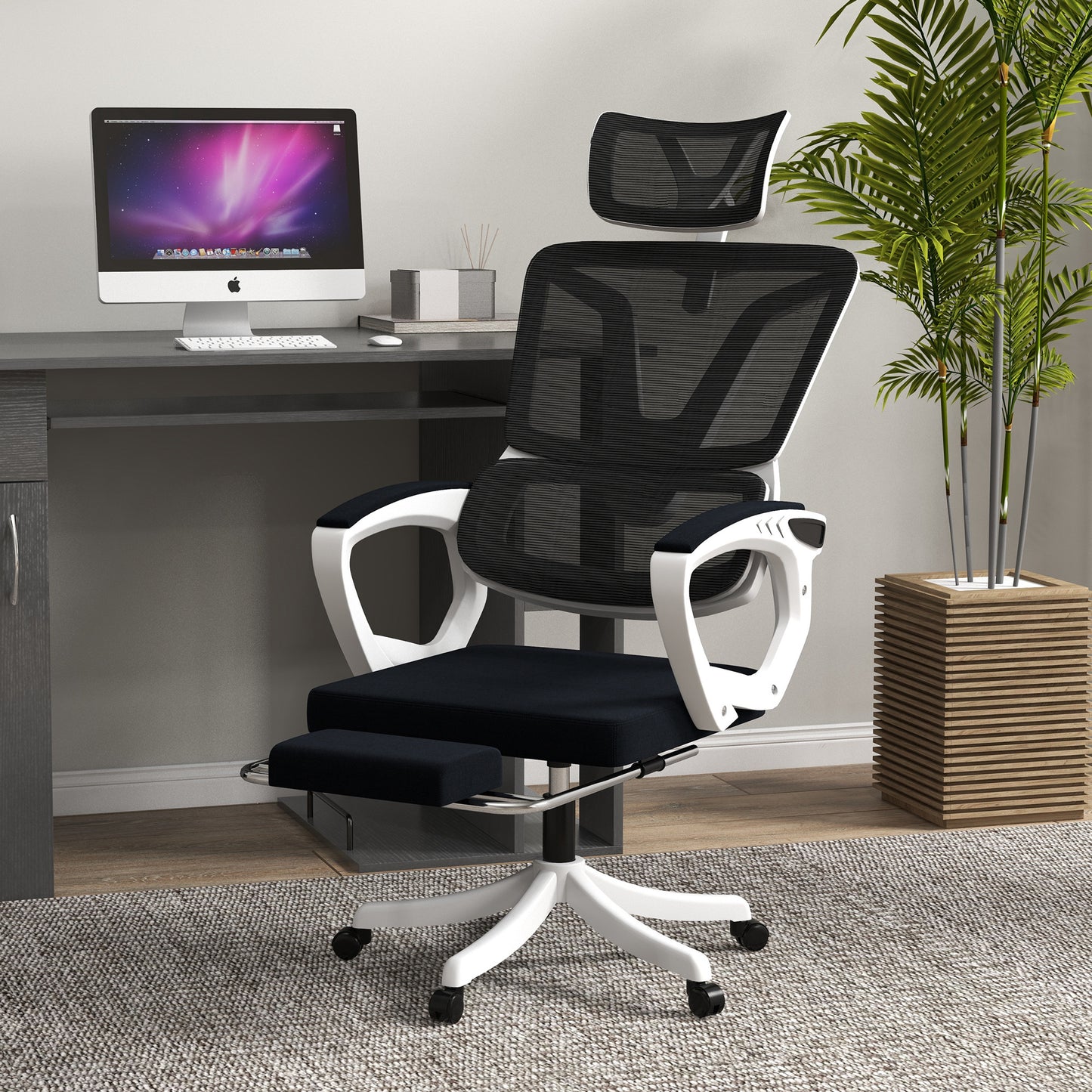 Ergonomic Office Chair, High Back Desk Chair, Reclining Mesh Computer Chair with Adjustable Headrest, Lumbar Support