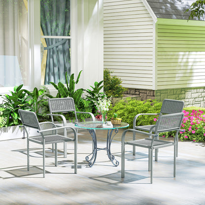 Stackable Garden Chairs Set of 4, Rattan Effect Outdoor Dining Chairs, Light Grey
