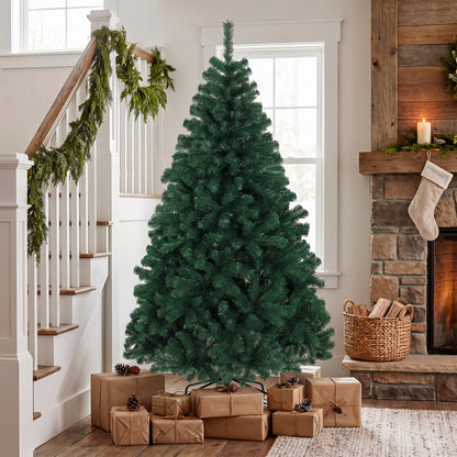 6ft Artificial Christmas Tree, Fir Hinged Xmas Tree with 700 Branch Tips, Foldable Steel Stand, Green