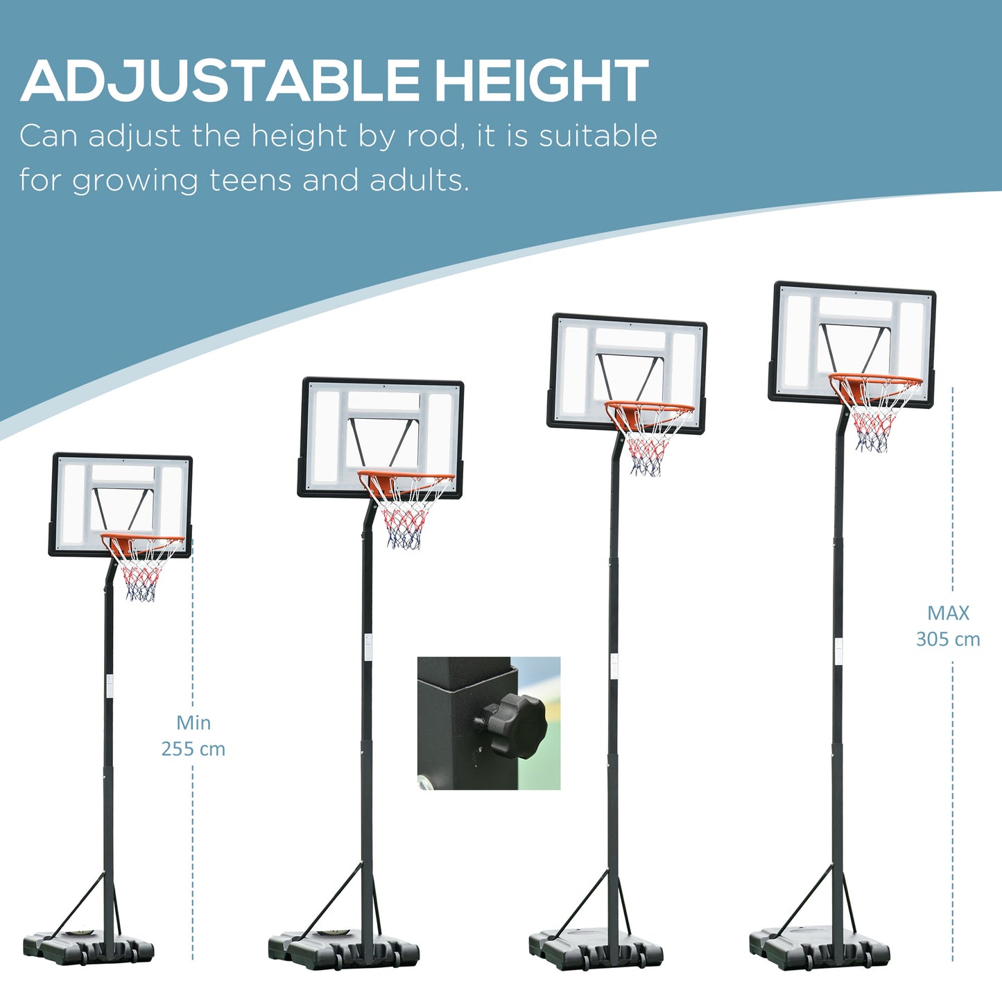 Portable 10ft Basketball Backboard Hoop Set Professional Outdoor Freestanding Basketball Stand