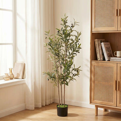Decorative Artificial Plant, 148 cm Silk Olive Tree with 553 Leaves in Cement Pot, Fake Plant