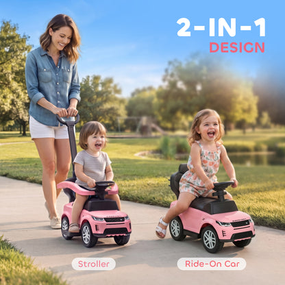 Land Rover Discovery Licensed Baby Push Car, 2-in-1 Ride on Car with Push Handle and Safety Guardrail, Pink