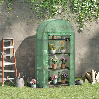 4 Tier Mini Greenhouse for Outdoor, Portable Gardening Plant Green House with Storage Shelf, Roll-Up Zipped Door