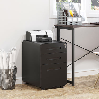 Lockable File Cabinet with 3 Drawers, Vertical Office Drawer for A4, Letter, Legal Size, Anti-tilt Design