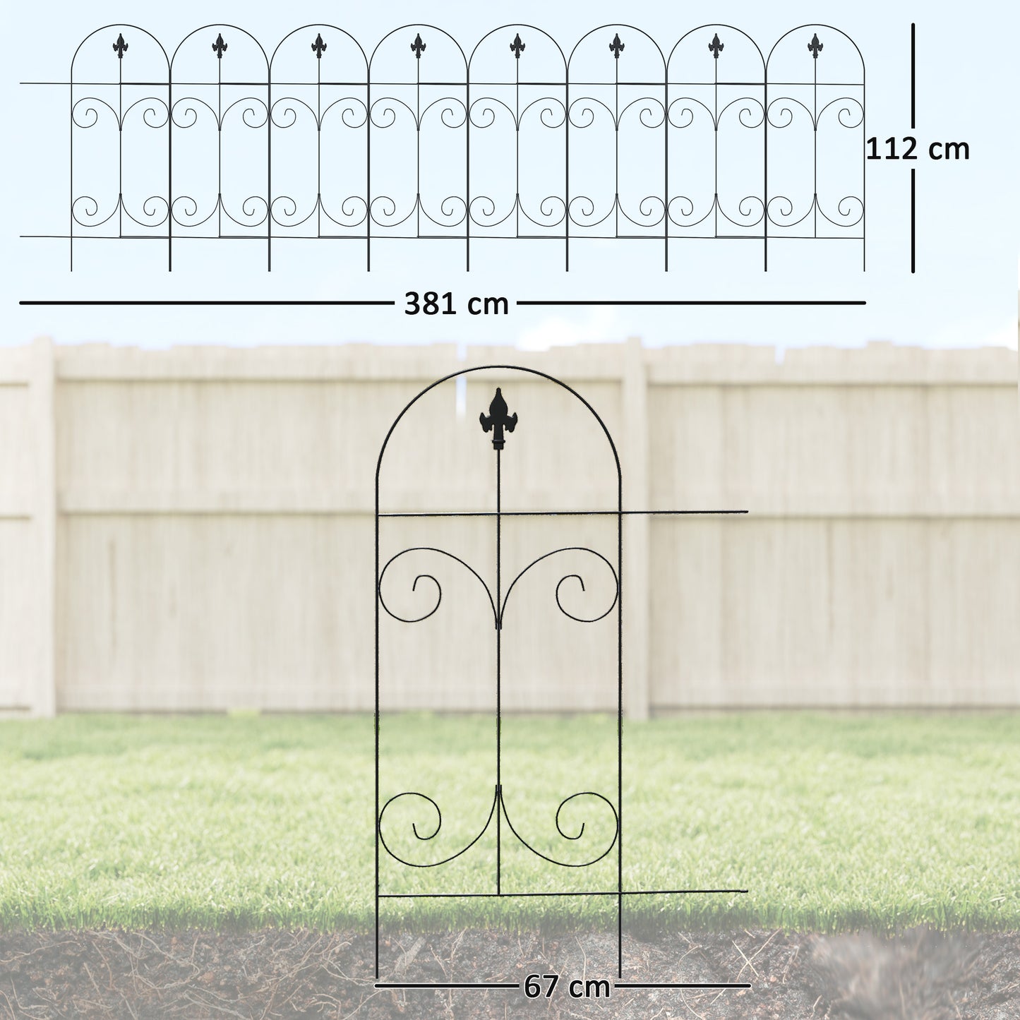 Decorative Garden Fencing, 8PCs 44in x 12.5ft Outdoor Picket Fence Panels