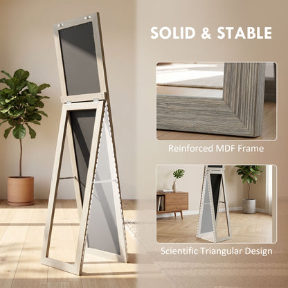 Full Length Mirror, 37 x 157 cm, Hanging or Freestanding, Rectangular Full Body Mirror for Living Room, Bedroom, Grey