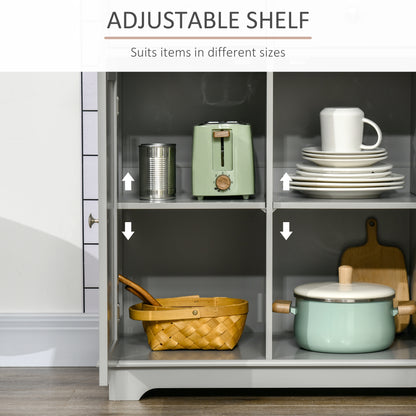 Sideboard with Rubberwood Top and Independent Storage Shelves for Dining Room, Kitchen - Grey