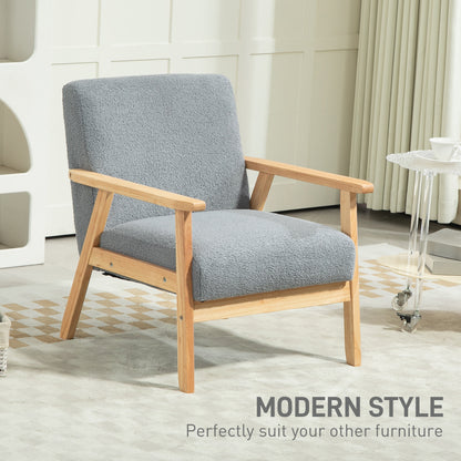 Modern Armchair, Sherpa Fleece Upholstered Accent Chair with Solid Wood Legs and Wide Seat