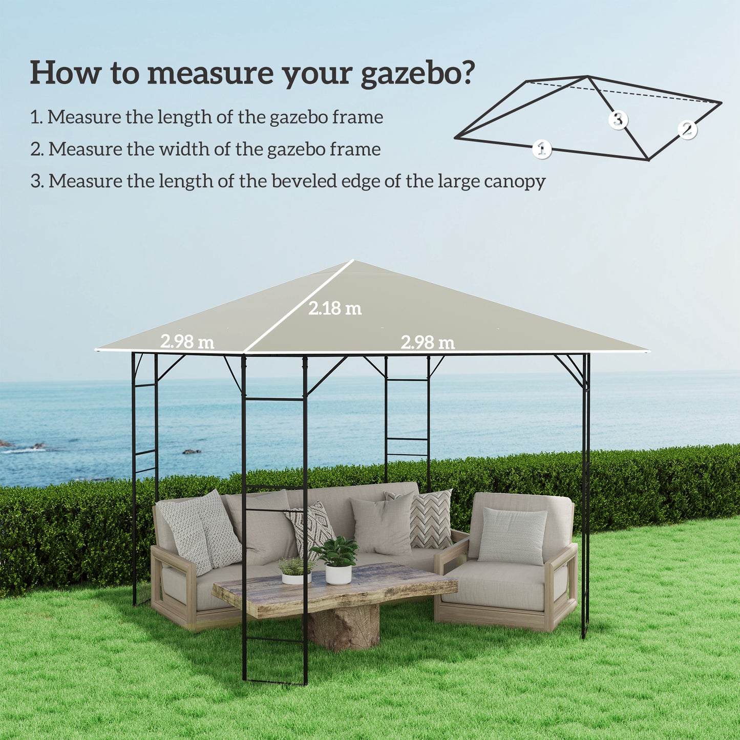 3 x 3(m) Gazebo Canopy Replacement, for 01-0867 - Light Grey