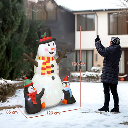 6FT Christmas Inflatables Snowman & Penguins with Built-in LED Lights and Flashing Projector Light