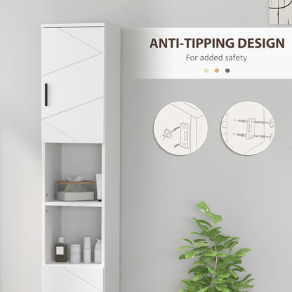 Line Embossed Tall Bathroom Storage Cabinet - White