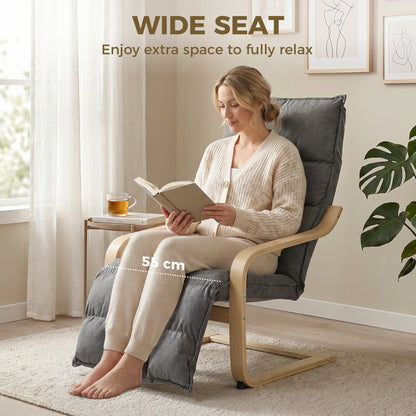 Modern Accent Chair, Leisure Lounge Chair Armchair with Footrest, Plush Cushion, Curved Legs and Arms, Grey