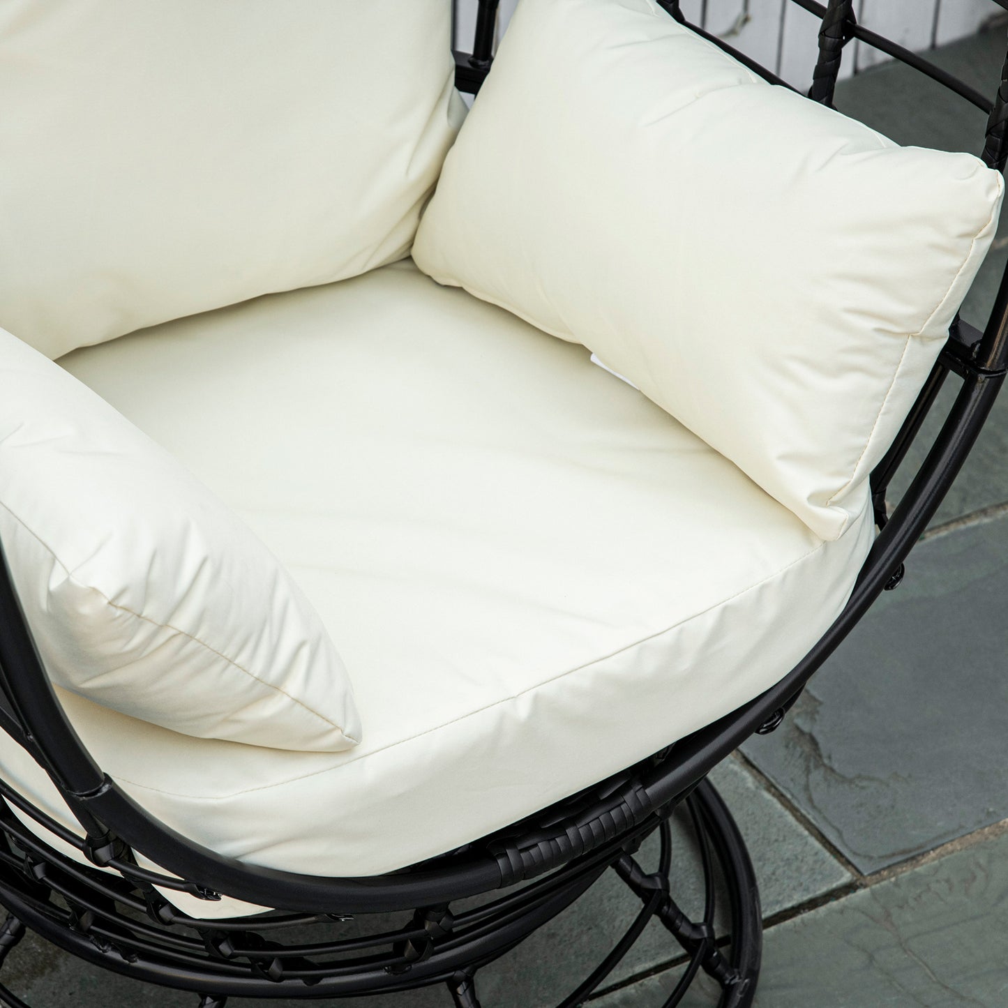 360° Swivel Egg Chair, Garden Rattan Swivel Chair with Thickened Cushion and Pillow, 150 KG Capacity for Indoor Outdoor