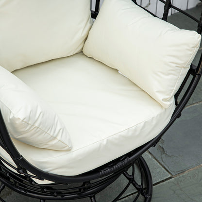 360° Swivel Egg Chair, Garden Rattan Swivel Chair with Thickened Cushion and Pillow, 150 KG Capacity for Indoor Outdoor