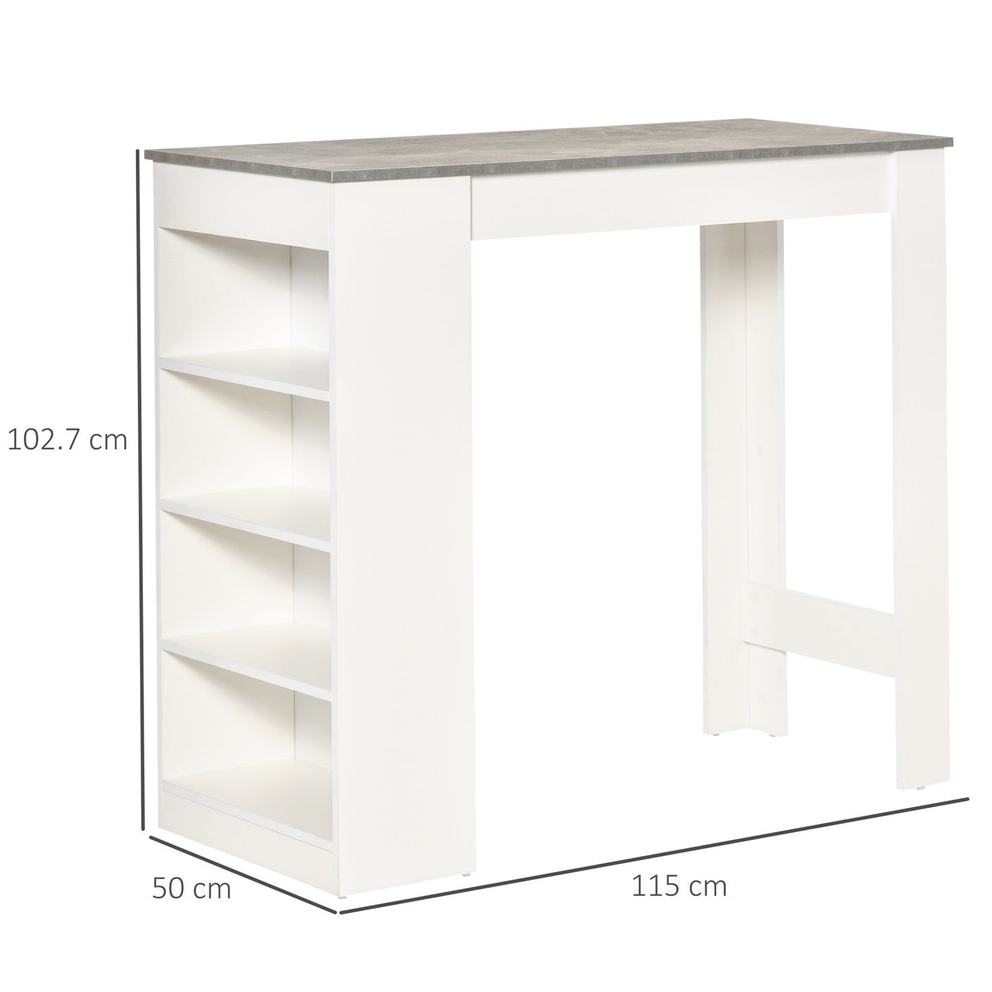 Bar Table, Dining Table with 4-Tier Storage Shelf for Breakfast Bar, Kitchen, Dining Room, Living Room, Grey