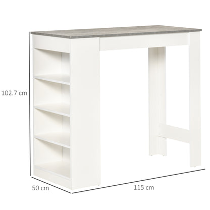 Bar Table, Dining Table with 4-Tier Storage Shelf for Breakfast Bar, Kitchen, Dining Room, Living Room, Grey