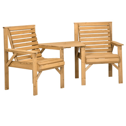 Wooden Garden Love Seat, 2 Seater Jack & Jill Companion Seat with Coffee Table and Parasol Hole, Partner Bench