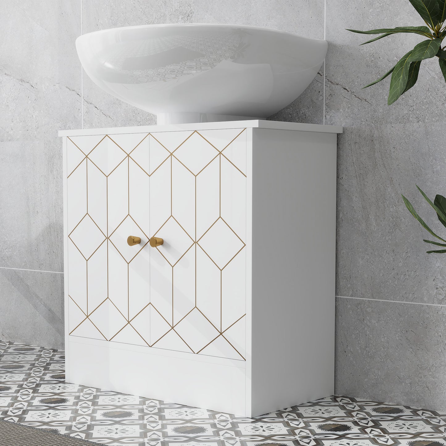 Under Sink Bathroom Cabinet, Under Sink Cabinet with Adjustable Shelf and Open Compartment for Basin with or without Pedestal