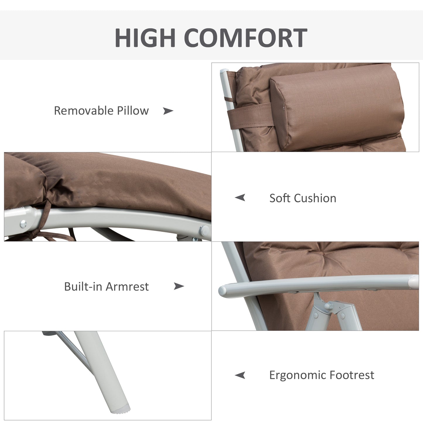 Sun Lounger Steel Frame Outdoor Folding Chaise Texteline Lounge Chair Recliner with Headrest & 7 Levels Adjustable Backrest