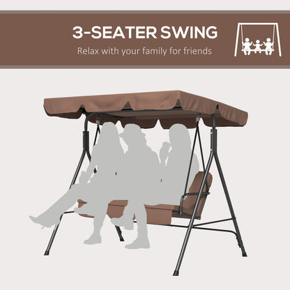 3 Seater Garden Swing Chair, Outdoor Swing Chair with Adjustable Canopy, Mental Frame & Cushions, Brown