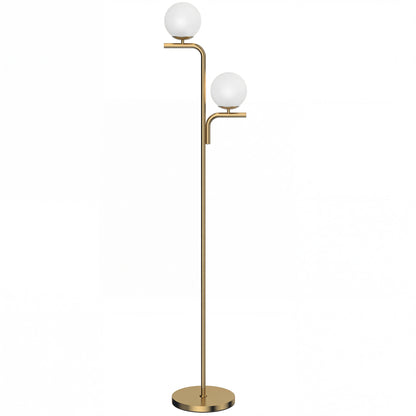 LED Floor Lamp, Modern Standing Lamp with 3 Colour Temperatures, Globe Glass Shades and Foot Switch, Gold Tone