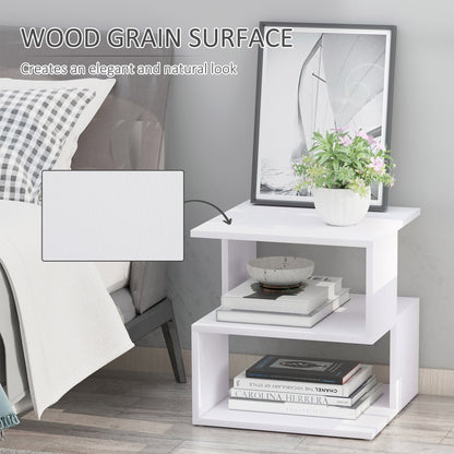 Side Table, Square Coffee Table, Modern End Table with 2 Tier Storage Shelves for Living Room, Bedroom, White