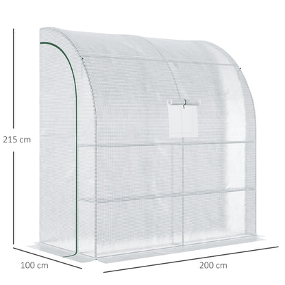 Walk-In Lean to Wall Greenhouse with Windows and Doors, Outdoor Green House with 3 Tiers 4 Wired Shelves