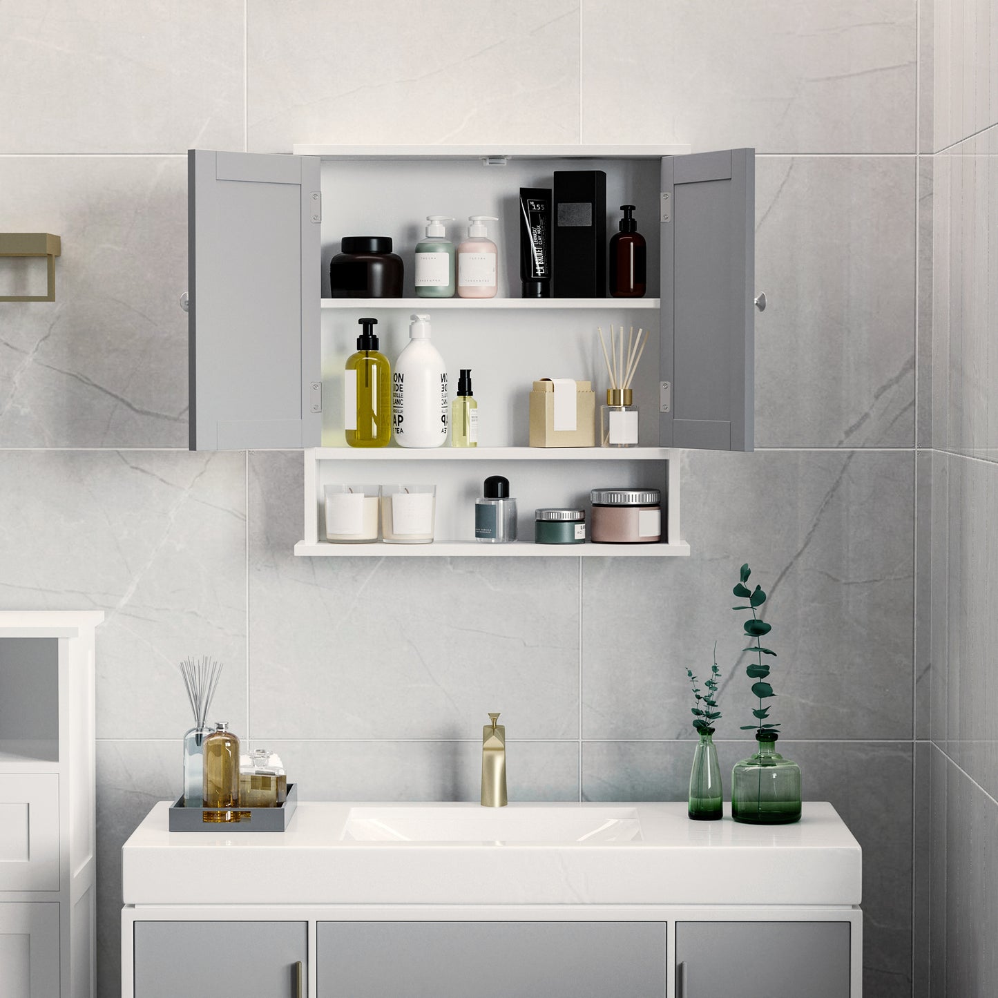 Bathroom Wall Storage Cabinet - Grey