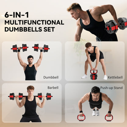 6-in-1 Adjustable Weight Dumbbells Set, Used as Kettlebell, Barbell, Dumbbell, Push-Up Stand
