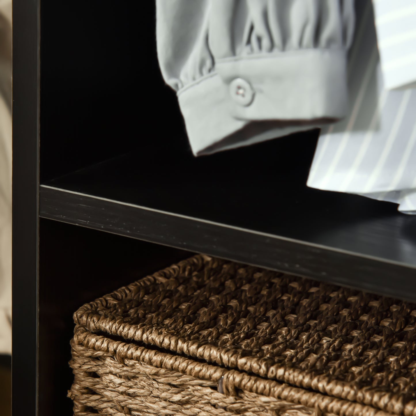 Open Wardrobe on Wheels, Bedroom Wardrobe with Clothes Hanging Rail, 2 Storage Shelves, Mobile Garment Rack for Cloakroom
