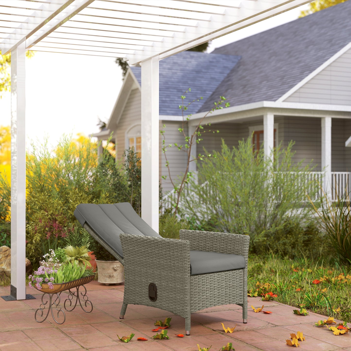 105°-150° Reclining Rattan Chair - Grey