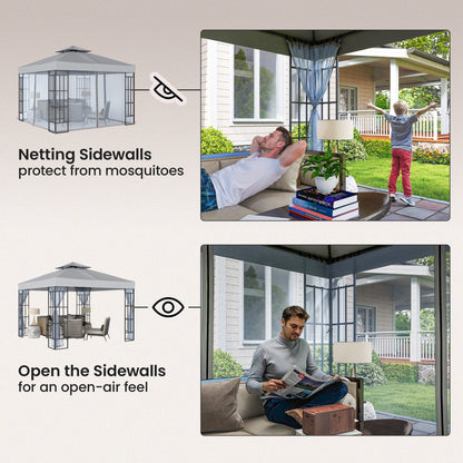 3 x 3(m) Patio Gazebo Canopy Garden Pavilion Tent Shelter with 2 Tier Roof and Mosquito Netting, Light Grey