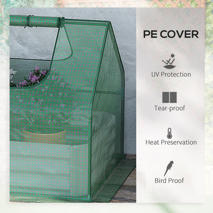 Raised Garden Bed with Greenhouse, Steel Planter Box with Plastic Cover, Roll Up Window, Dual Use for Flowers, Vegetables