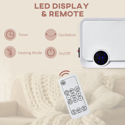 Wall Downflow Heater 2 Heat and Fan 1000W/2000W, Electric Space Heater with Timer Remote Oscillating