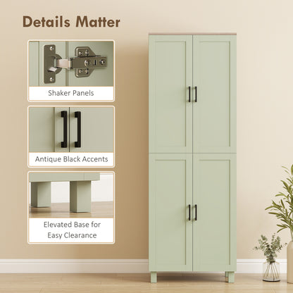 Freestanding Kitchen Cupboard, 4-Door Storage Cabinet with Adjustable Shelves, Modern Kitchen Pantry, 170cm, Green