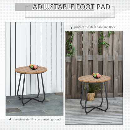 Round Outdoor Side Table Adjustable Leg Pads Garden Table 49 x 49 x 48 cm Natural Wood & Black