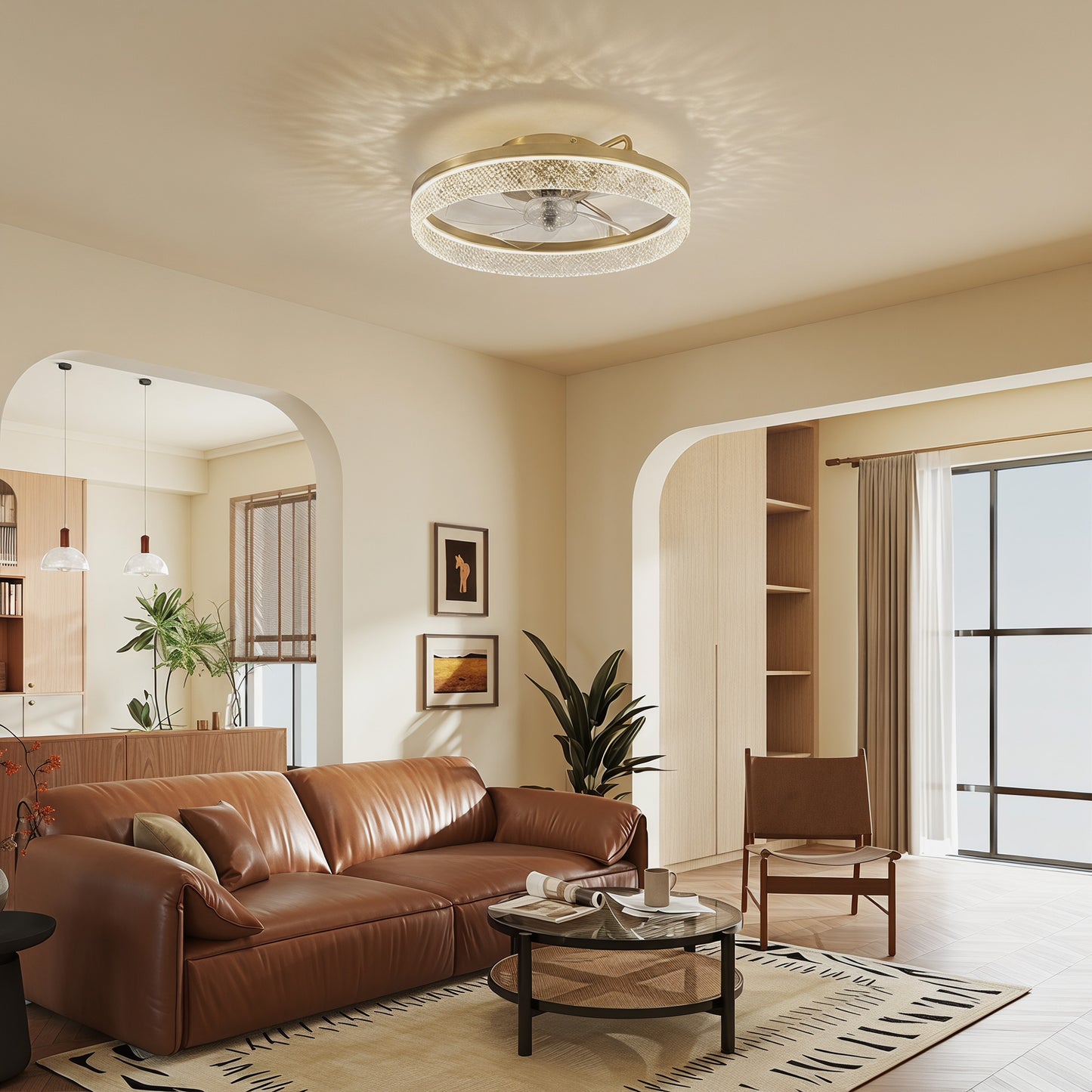 Ceiling Fan with Lights, Dimmable LED Mount Ceiling Fan Light with Remote App Control for Bedroom, Gold Tone