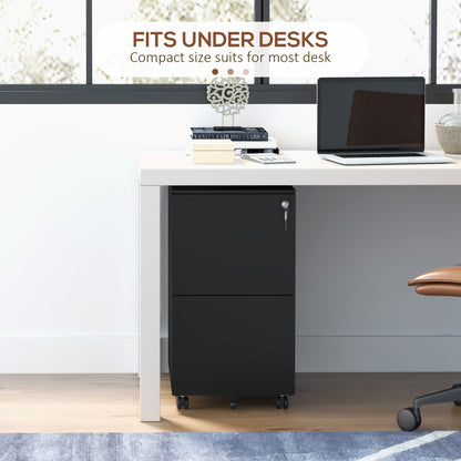 2-Drawer Filing Cabinet with Lock and 5 Wheels, Steel Mobile File Cabinet, for A4, Legal and Letter Size, Pre-Assembled Body