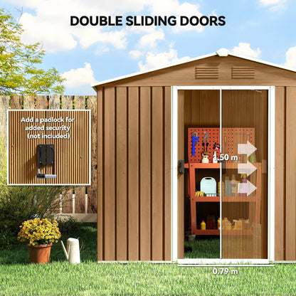 8 x 6ft Galvanised Steel Shed, with Double Door - Brown
