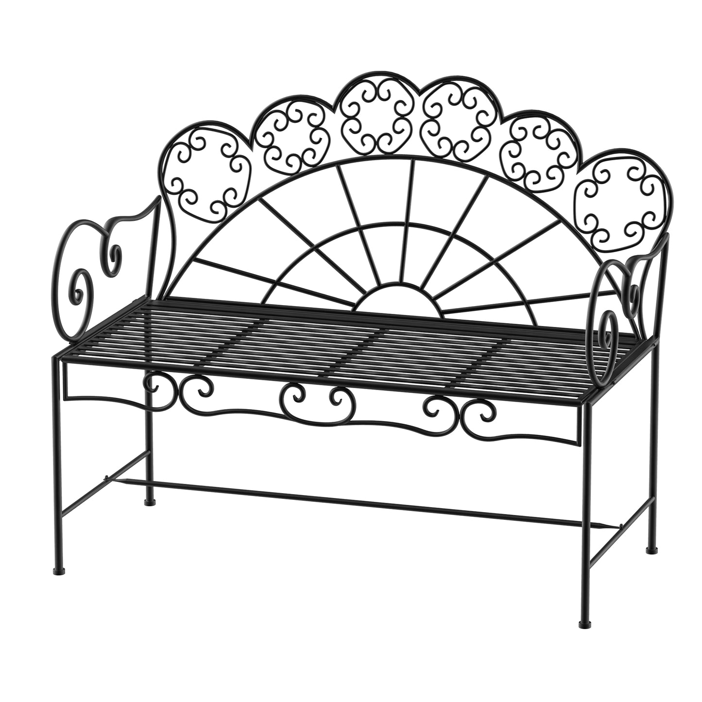 Metal Garden Bench Loveseat with Slatted Seat, Black