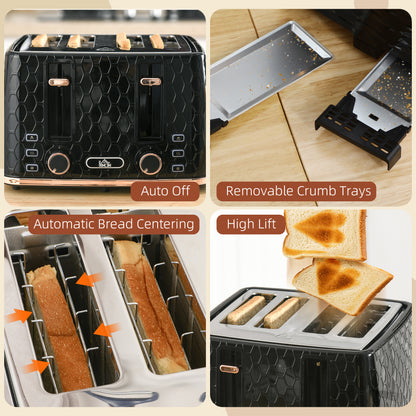 4 Slice Toaster with 7 Browning Levels, High Lift, Reheat/Defrost/Cancel, Self-centring Function, Removable Crumb Tray