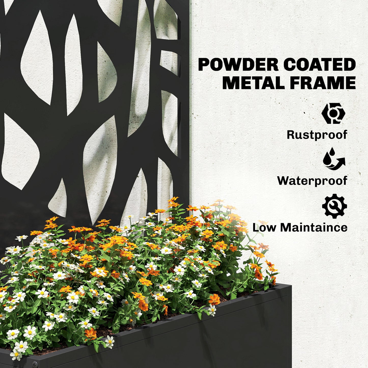 Metal Raised Garden Bed with Trellis, Outdoor Planter Box with Privacy Screen, Elevated Garden Box for Climbing Plants