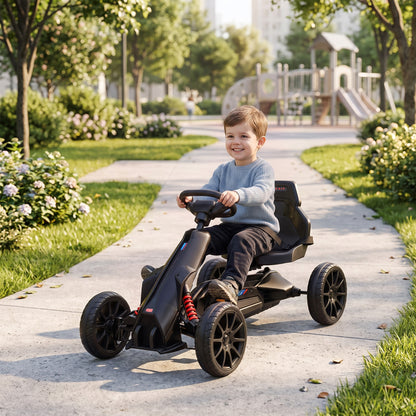 Kids Pedal Go Kart, with Adjustable Seat, EVA Wheels, Seat, Handbrake - Black