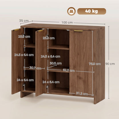 Sideboard Cabinet, Modern Storage Cabinet with 3 Doors and Adjustable Shelves for Living Room, Dining Room, Brown