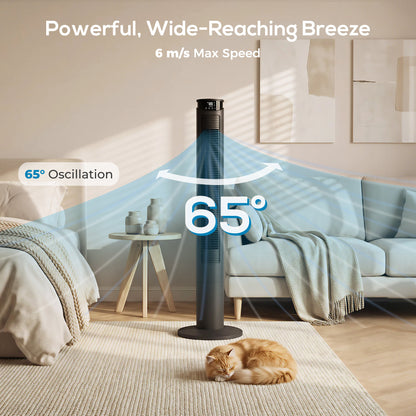 Tower Fan with WiFi Control Standing Floor Fan with Remote Control 116 cm Black
