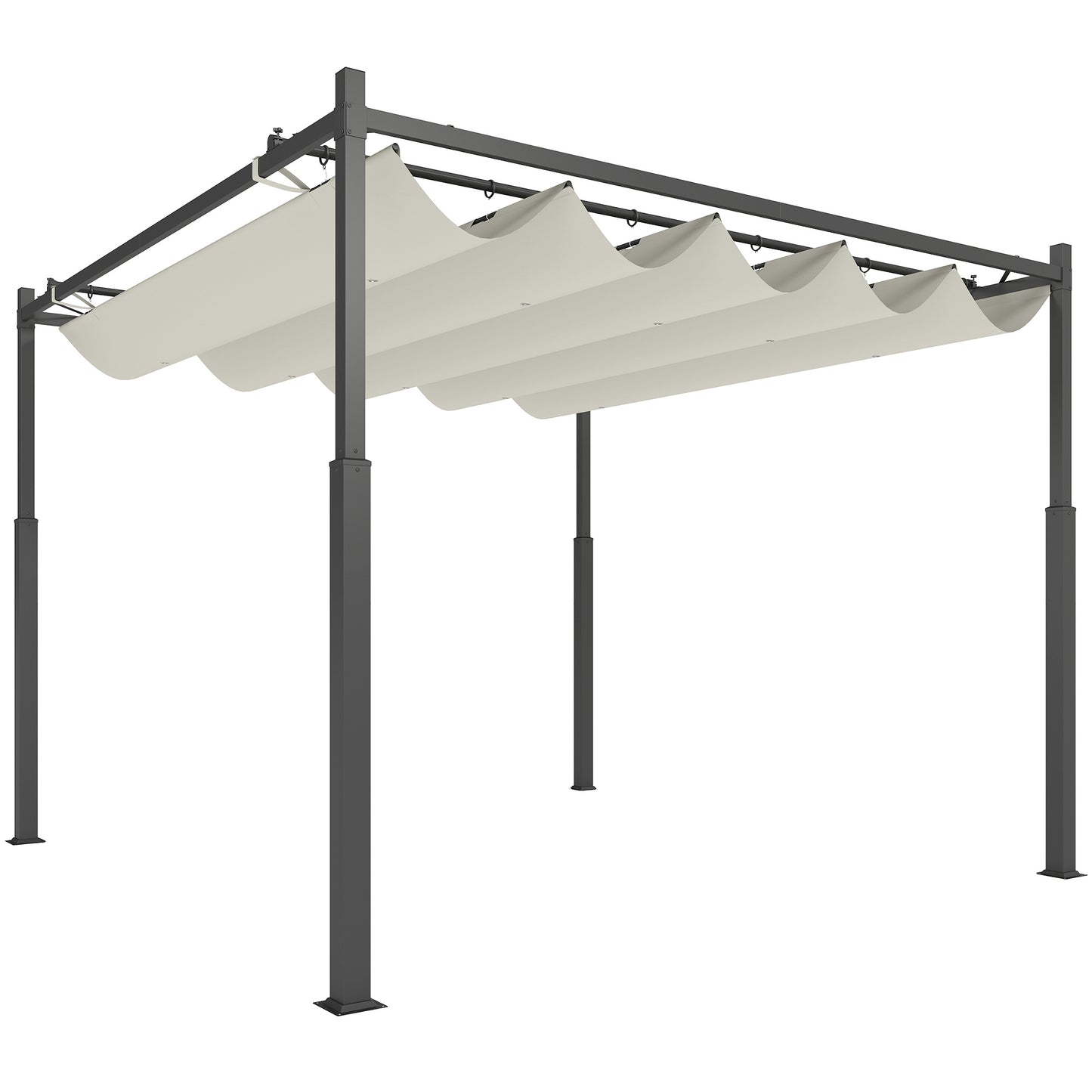 3 x 3(m) Metal Pergola with Retractable Roof and Magnetic Fixture, Outdoor Gazebo Garden Pergola Kit Sun Shade Canopy