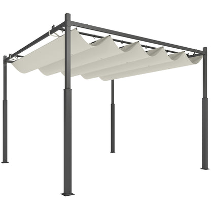 3 x 3(m) Metal Pergola with Retractable Roof and Magnetic Fixture, Outdoor Gazebo Garden Pergola Kit Sun Shade Canopy