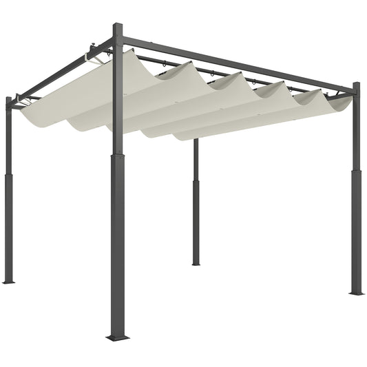 3 x 3(m) Metal Pergola with Retractable Roof and Magnetic Fixture, Outdoor Gazebo Garden Pergola Kit Sun Shade Canopy