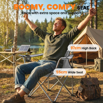 Camping Chair Set of 2 Portable Folding Outdoor Camp Chair with Cup Holders and Carry Bag Grey