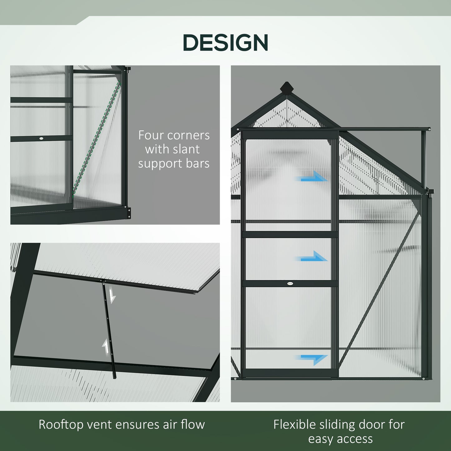 6 x 4ft Polycarbonate Greenhouse, Large Walk-In Green House with Slide Door and Window